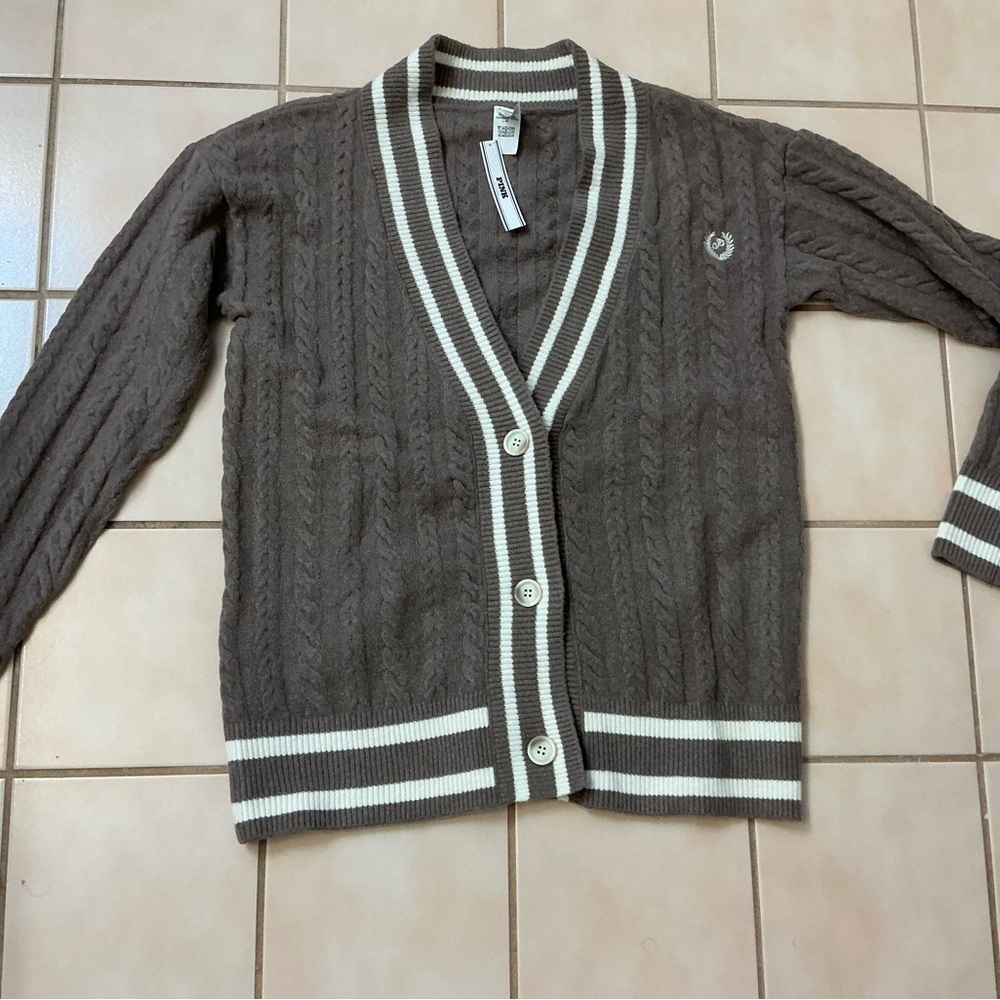 Victoria’s Secret PINK Collegiate Cable-Knit  Oversized Cardigan NWT! Sz S